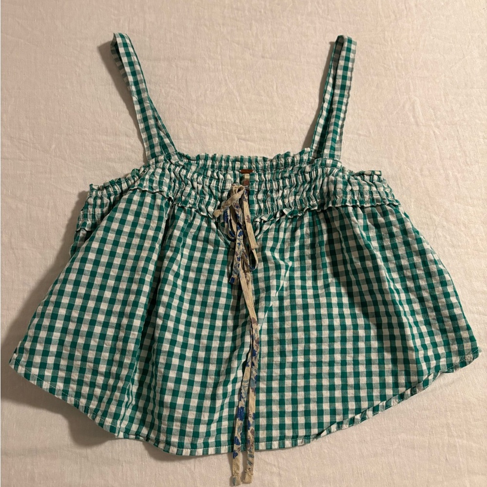 Free People Green Checkered Tank Top